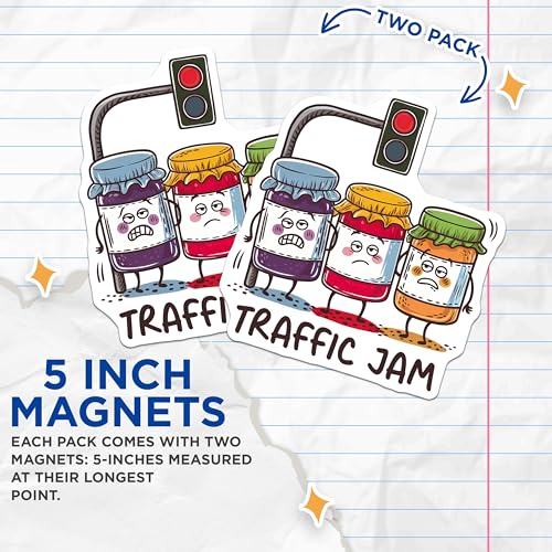 (2 Pack) Traffic Jam Magnets - Funny Kitchen Decor - Punny Fridge Decorations - 5" On Longest Side - for Cars, Fridges, Toolboxes - Made in USA - MAG7