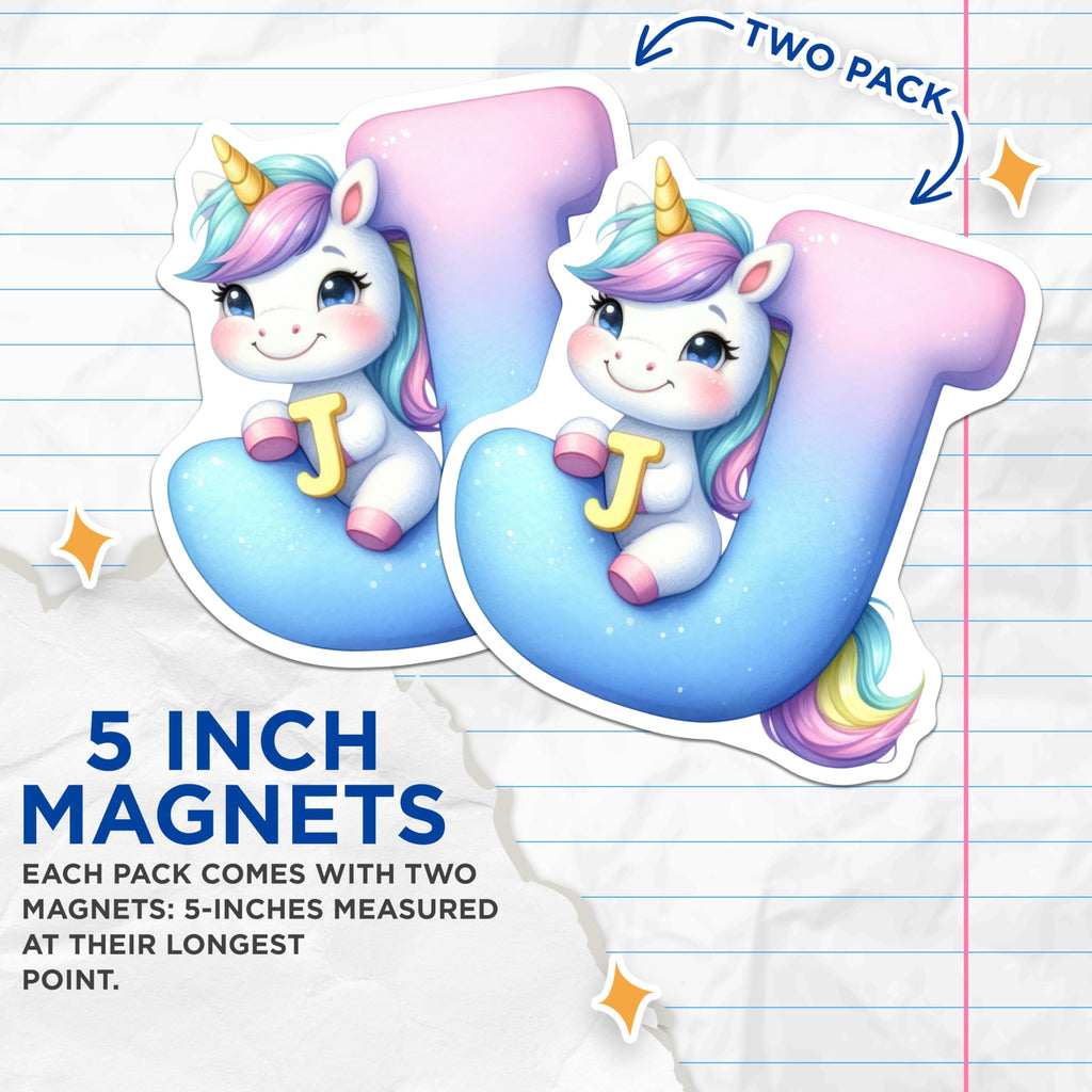 (2 Pack) Unicorn Initial J Magnets - Letter J Decor - Alphabet Refrigerator Magnet - 5" On Longest Side - Premium Magnet - for Cars, Refrigerators, Toolboxes, Lockers - Made in USA - MAG14940