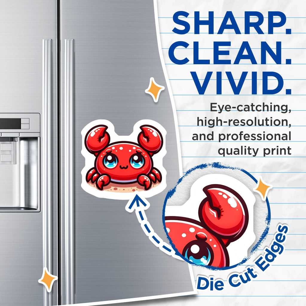 (2 Pack) Cute Crab Magnets - Kawaii Ocean Decor - Beach House Refrigerator Magnet - 5 Inches On Longest Side - Thick Durable Magnet - Made in USA - MAG38902