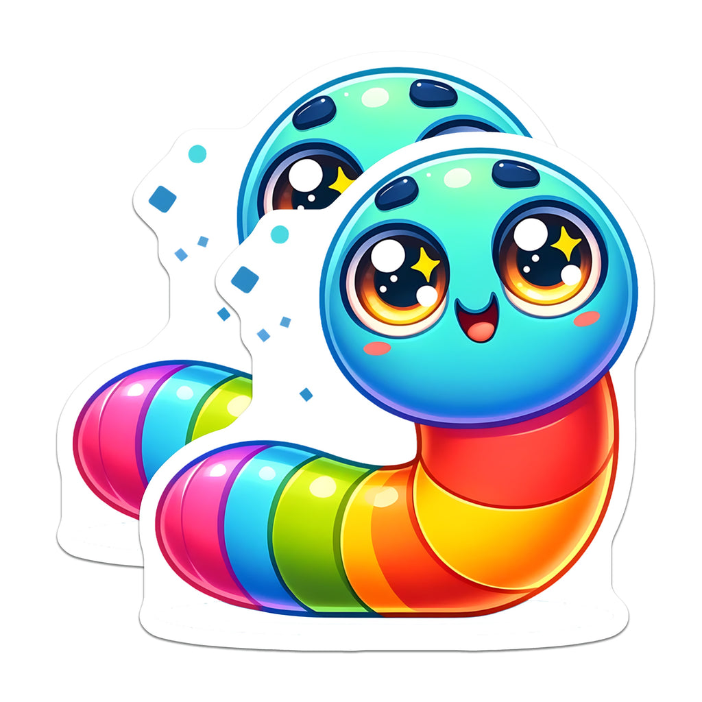 (2 Pack) Cute Rainbow Worm Magnets - Kawaii Aesthetic Fridge Decor - Cheerful Locker Accessories - Vibrant Cartoon Bug Magnet - Happy - 5" - Thick Durable Magnet - Made in USA - MAG39700