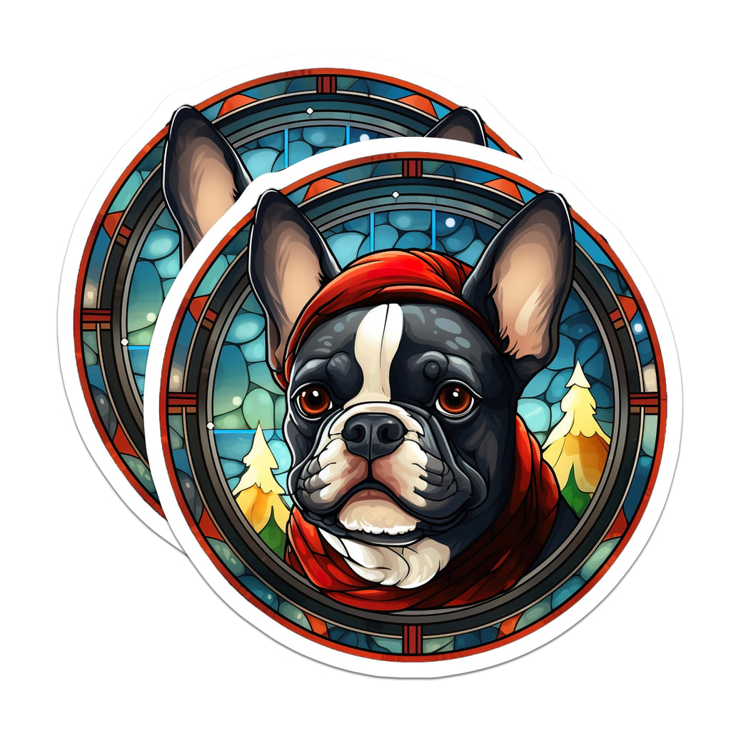 (2 Pack) French Bulldog Magnets - Stained Glass Style Holiday Dog - Christmas Winter Decor - Pet Lover Refrigerator Art - 5 Inches On Longest Side - Thick Durable Magnet - Made in USA - MAG27762