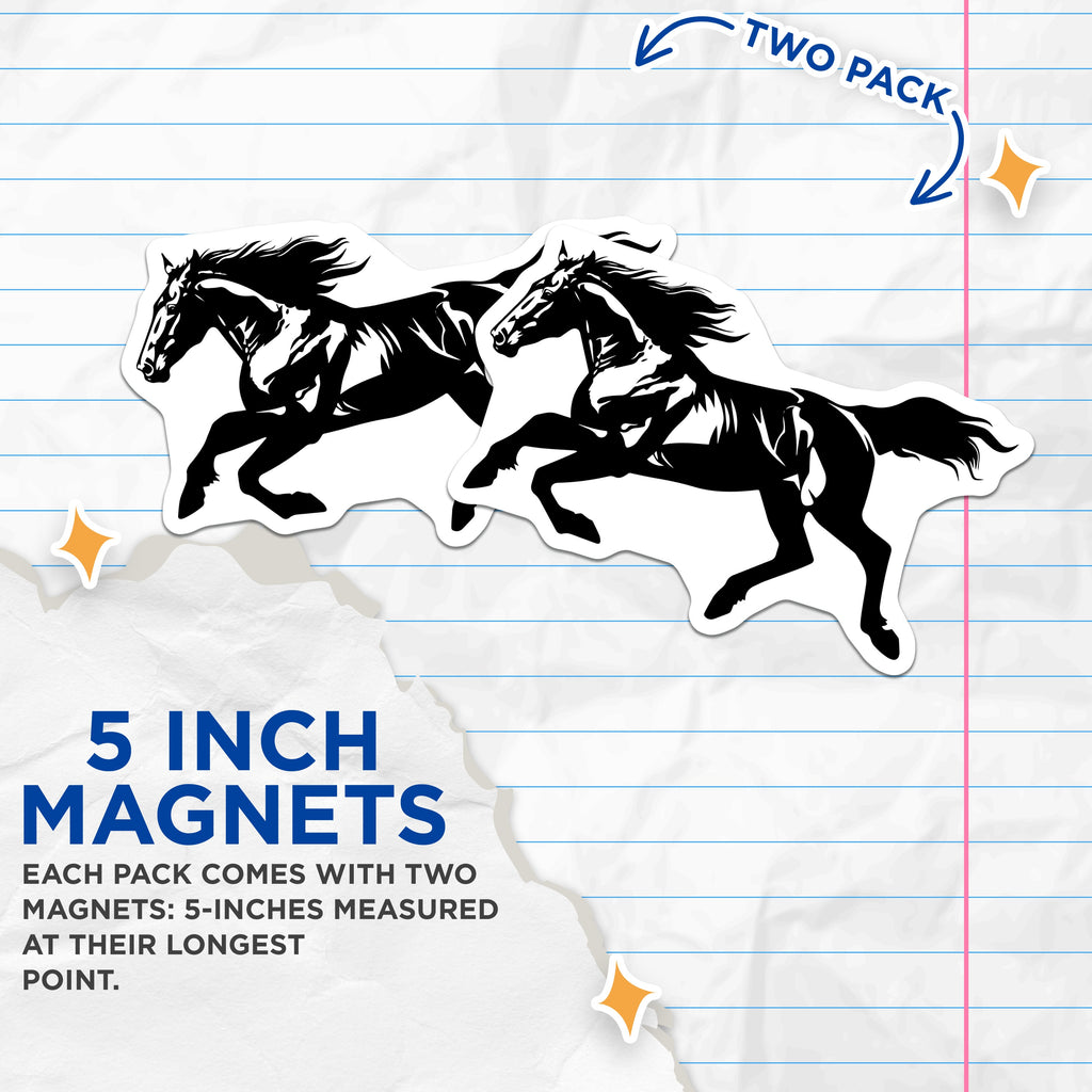 (2 Pack) Galloping Horse Magnets - Equine Lover Art - Farmhouse Ranch Decor - Stable Accessory - 5 Inches On Longest Side - Thick Durable Magnet - Made in USA - MAG38957