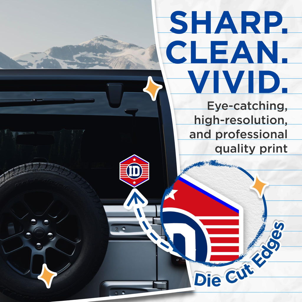 (2 Pack) ID Badge Stickers - American Stripes Symbol - Initial Stickers - 5" On Longest Side - Sticks to Smooth Flat Surfaces - Made in USA - BMCS17799