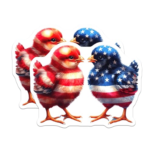 (2 Pack) Patriotic Chick Stickers - American Flag Design - Independence Day Decoration - 5" On Longest Side - Sticks to Smooth Flat Surfaces - Made in USA - BMCS6464
