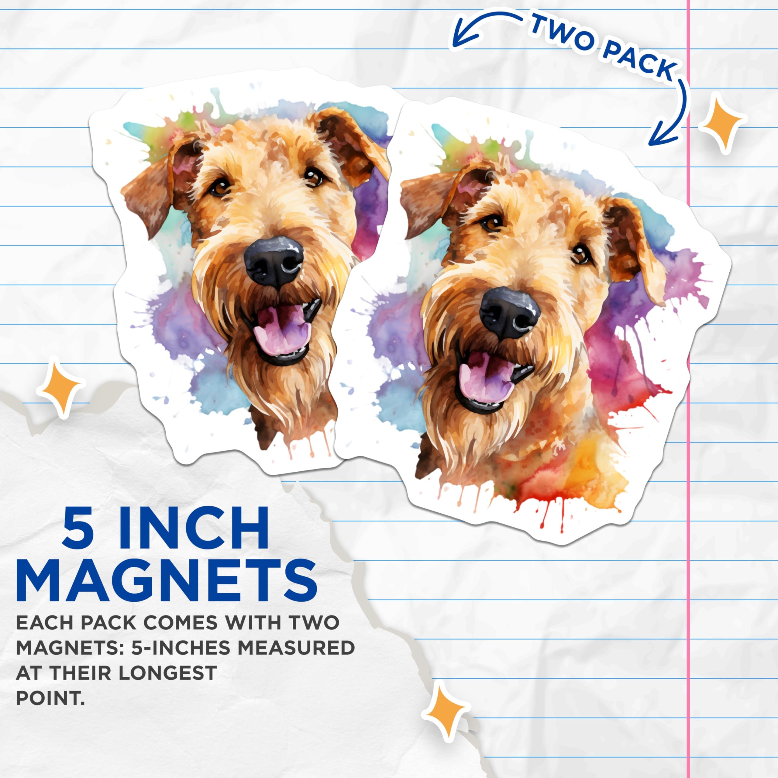 (2 Pack) Irish Terrier Dog Magnets - Watercolor Pet Art - Happy Dog Lover Kitchen Decor - 5 Inches On Longest Side - Thick Durable Magnet - Made in USA - MAG29987