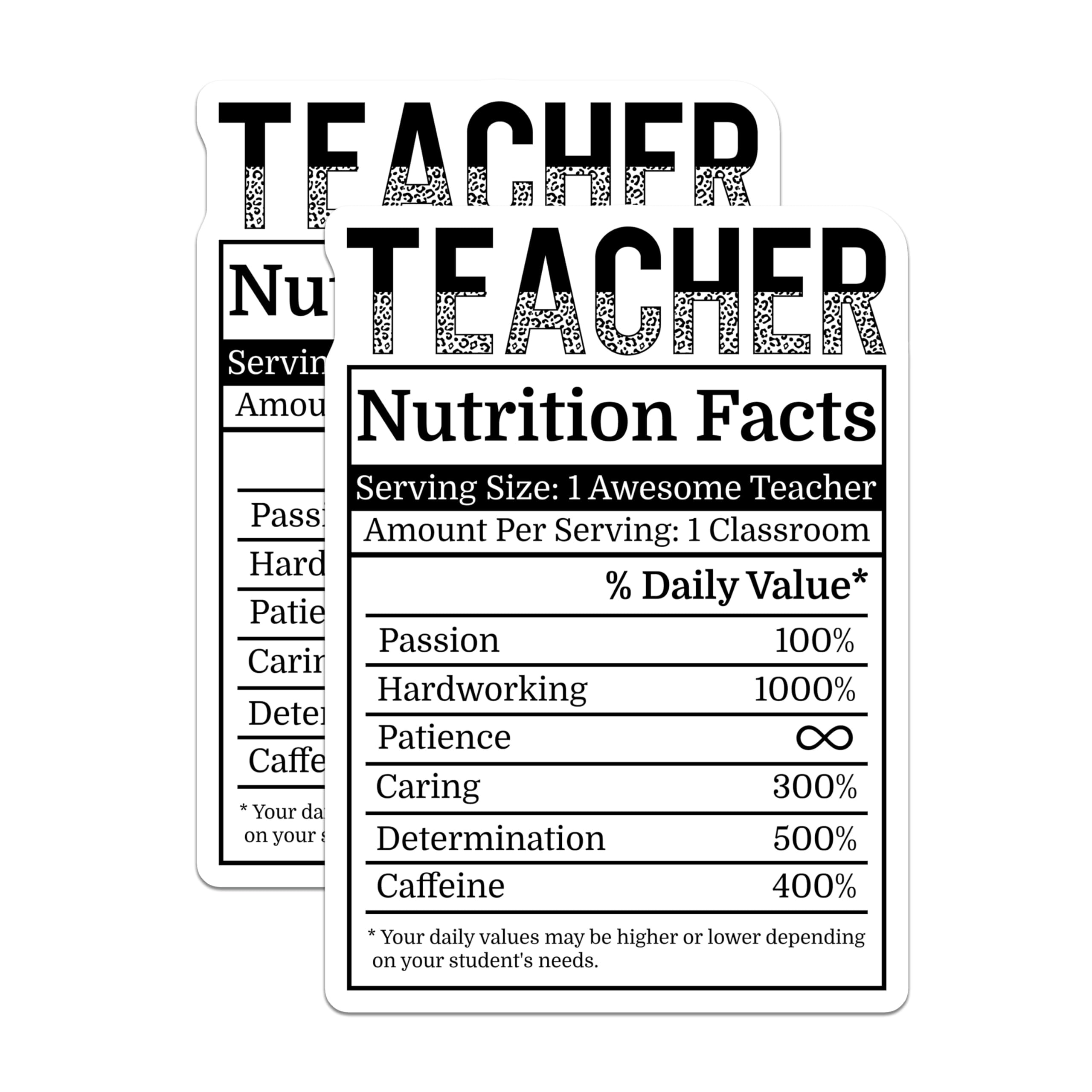 (2 Pack) Teacher Nutrition Facts Magnets - Educator Appreciation - School Decor Magnet - 5" On Longest Side - Premium Magnet - for Cars, Refrigerators, Toolboxes, Lockers - Made in USA - MAG15454