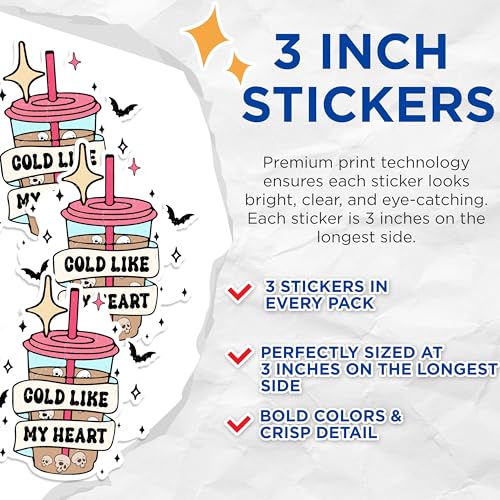 (3 Pack) Cold Heart Coffee Decals - Spooky Coffee - Halloween Laptop Decal - 3 Inches On Longest Side - Easy Peel & Apply - Made in USA - 3MCS1669