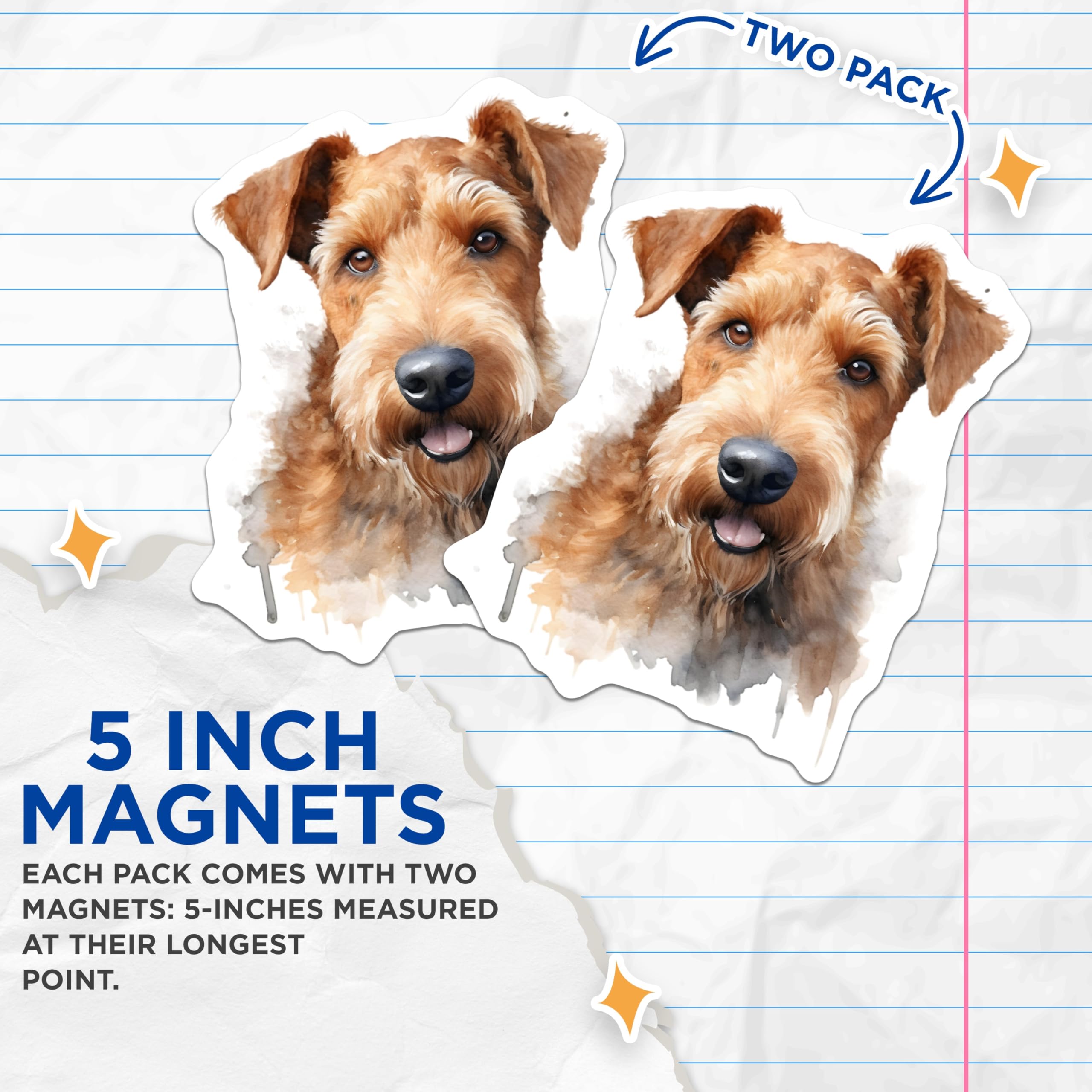 (2 Pack) Airedale Terrier Magnets - Watercolor Dog Art - Pet Lover Home Decor - 5 Inches On Longest Side - Thick Durable Magnet - Made in USA - MAG27253