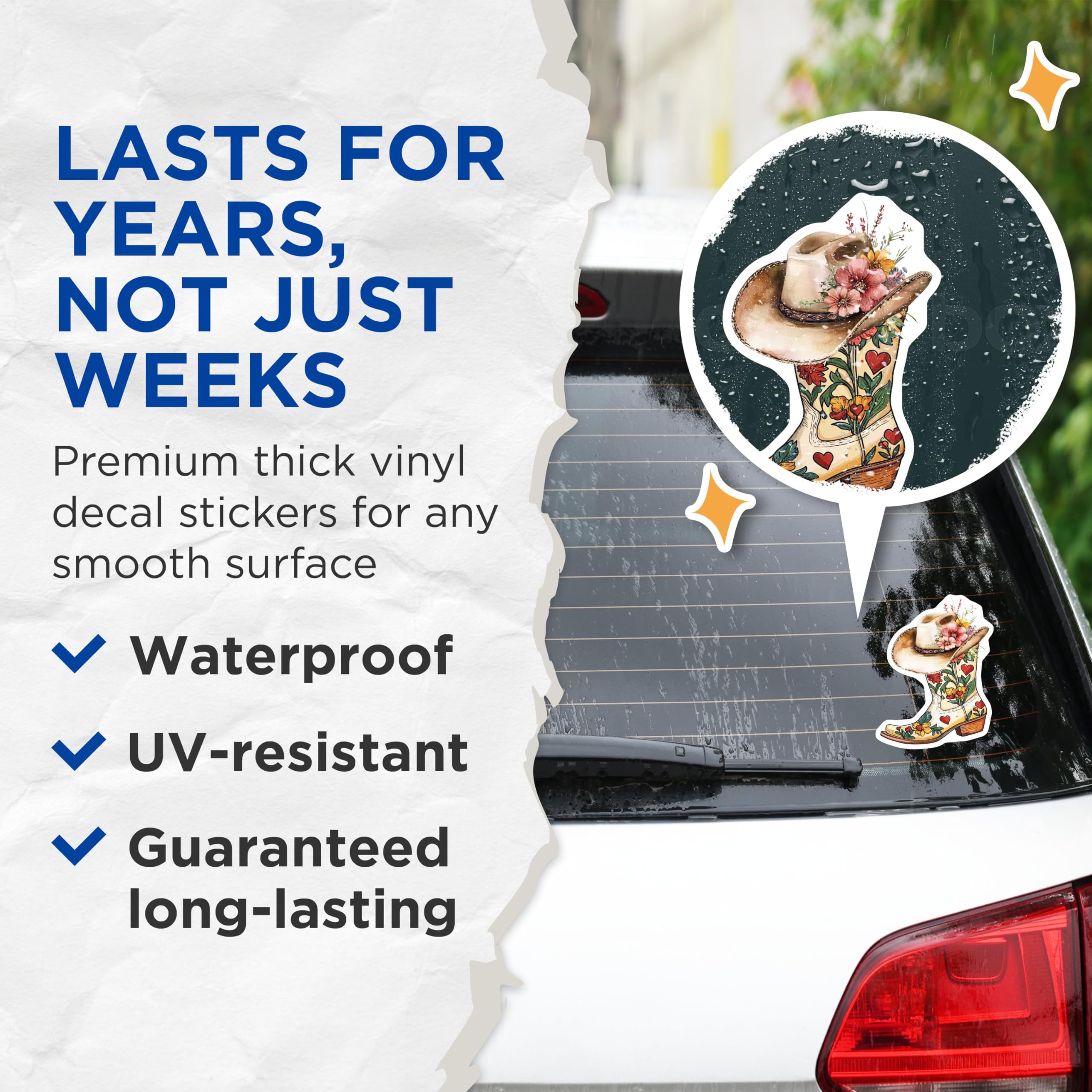 (2 Pack) Western Boot Flower Stickers - Floral Cowboy Boot Stickers - Country Theme - 5" On Longest Side - Sticks to Smooth Flat Surfaces - Made in USA - BMCS5677