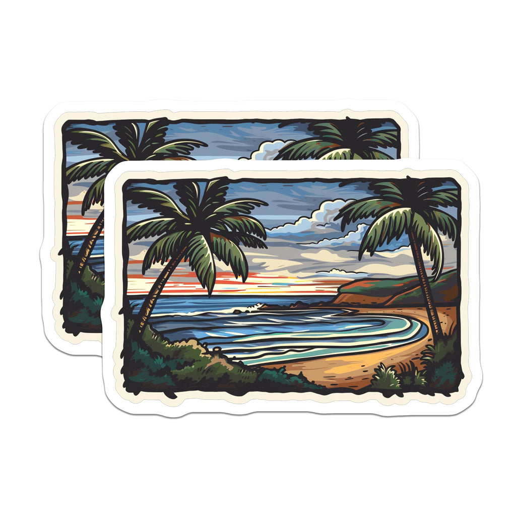 (2 Pack) Tropical Beach Magnets - Palm Tree Ocean Scene - Retro Travel Vacation Decor - 5 Inches On Longest Side - Thick Durable Magnet - Made in USA - MAG38446