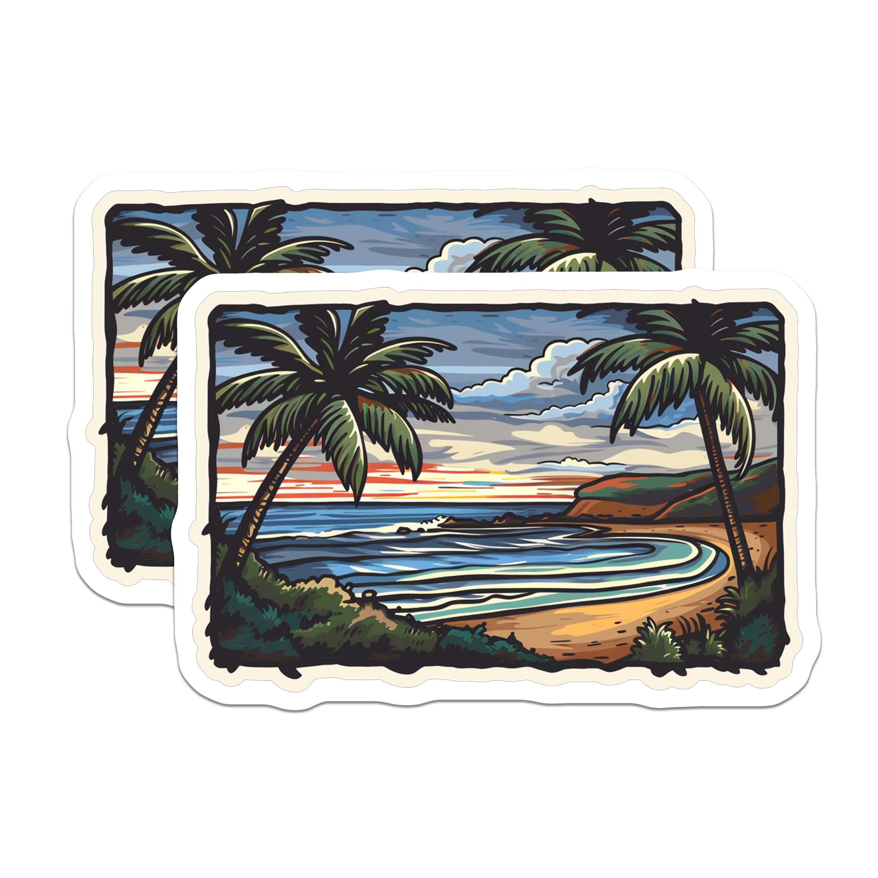 (2 Pack) Tropical Beach Magnets - Palm Tree Ocean Scene - Retro Travel Vacation Decor - 5 Inches On Longest Side - Thick Durable Magnet - Made in USA - MAG38446