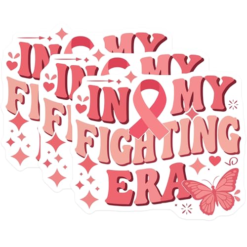 (3 Pack) Fighting Era Decals - Breast Cancer Awareness - Laptop Decal - 3 Inches On Longest Side - Easy Peel & Apply - Made in USA - 3MCS4391