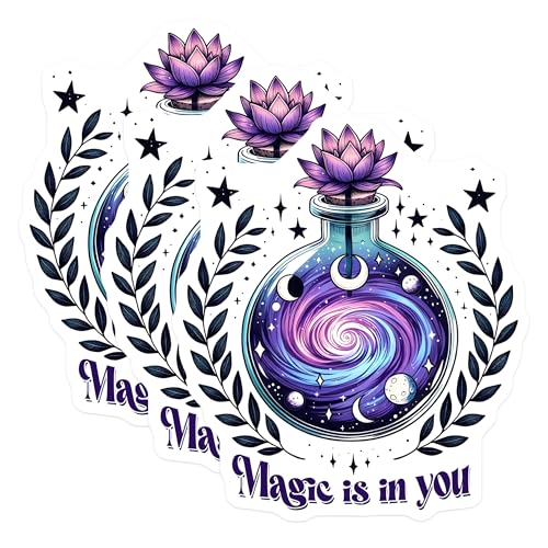(3 Pack) Magic is in You Decals - Galaxy Laptop Decal - Floral Potion Vinyl Sticker - 3 Inches On Longest Side - Easy Peel & Apply - Made in USA - 3MCS6819