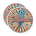 (2 Pack) Mama Lightning Bolt Stickers - Retro Mama - Leopard Pattern Mama Decal - 5" On Longest Side - Sticks to Smooth Flat Surfaces - Made in USA - BMCS7452