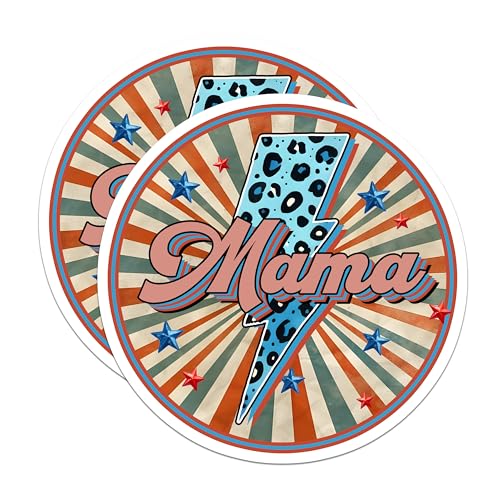 (2 Pack) Mama Lightning Bolt Stickers - Retro Mama - Leopard Pattern Mama Decal - 5" On Longest Side - Sticks to Smooth Flat Surfaces - Made in USA - BMCS7452