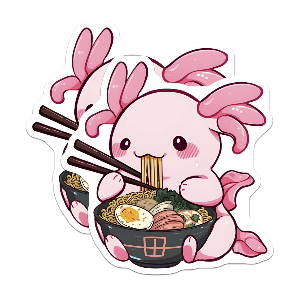 (2 Pack) Cute Axolotl Eating Noodles Magnets - Adorable Kawaii Animals - Ramen Lover Decor - Kitchen Decoration - 5" On Longest Side - for Cars, Fridges, Toolboxes - Made in USA - MAG7775