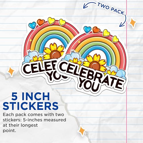 (2 Pack) Celebrate You Stickers - Motivational Decal - Colorful Encouragement Sticker - 5" On Longest Side - Sticks to Smooth Flat Surfaces - Made in USA - BMCS9191