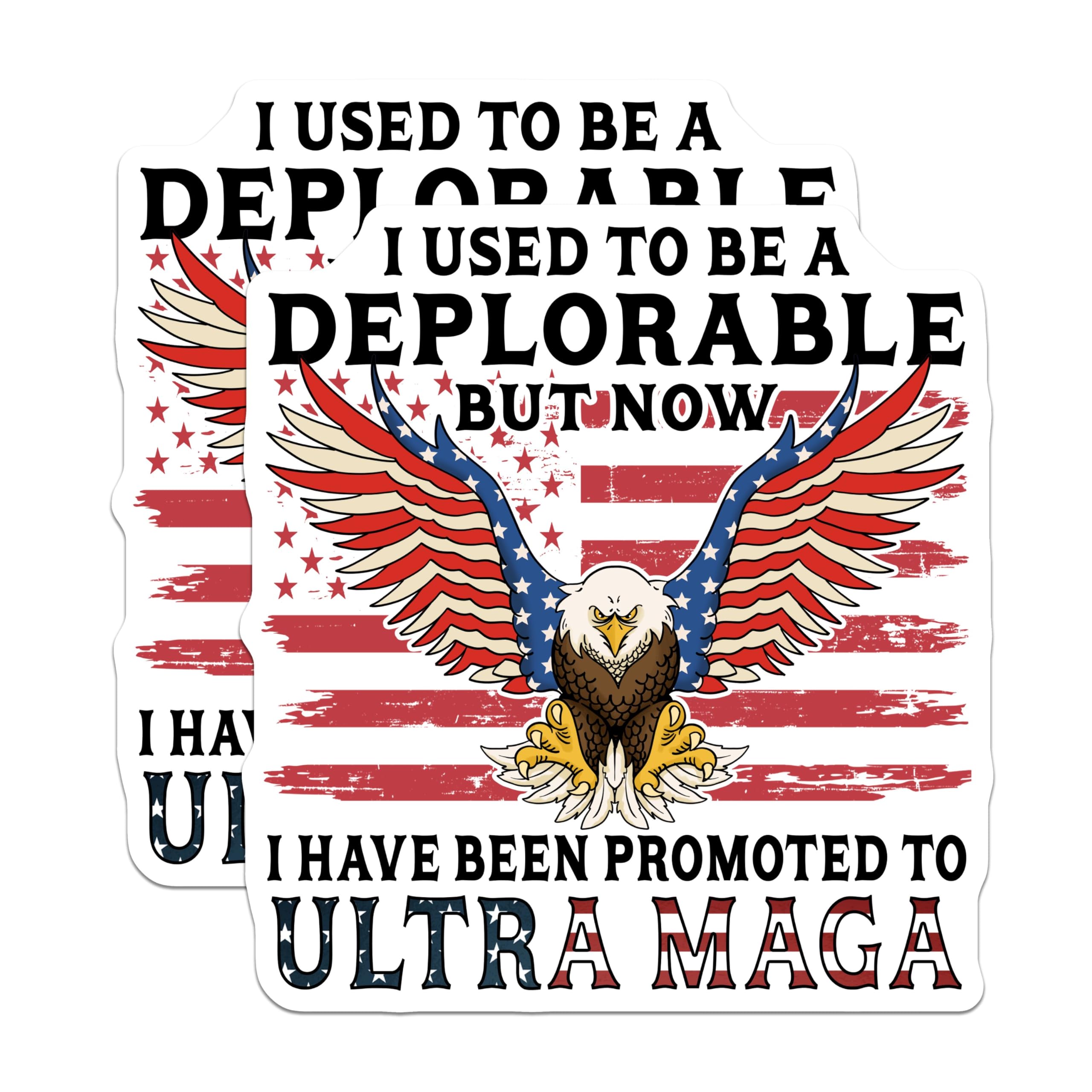(2 Pack) Deplorable to Ultra MAGA Stickers - Political Sticker Decal - Patriotic Bald Eagle Sticker - 5" On Longest Side - Sticks to Smooth Flat Surfaces - Made in USA - BMCS6316