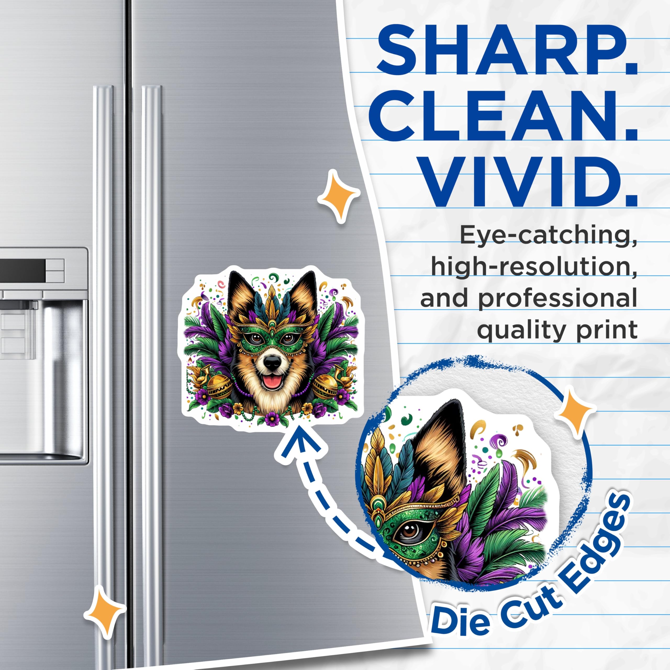 (2 Pack) Corgi Mardi Gras Magnets - Festive Dog - Celebration Decor - 5" On Longest Side - Premium Magnet - for Cars, Refrigerators, Toolboxes, Lockers - Made in USA - MAG14984