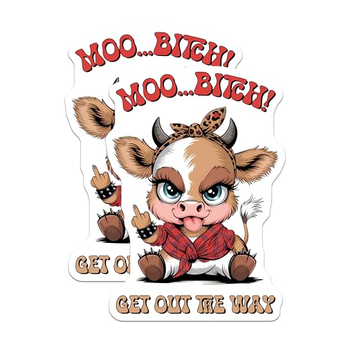 (2 Pack) Cute Cow Stickers - Funny Sticker - Get Out The Way Decal - 5" On Longest Side - Sticks to Smooth Flat Surfaces - Made in USA - BMCS9801