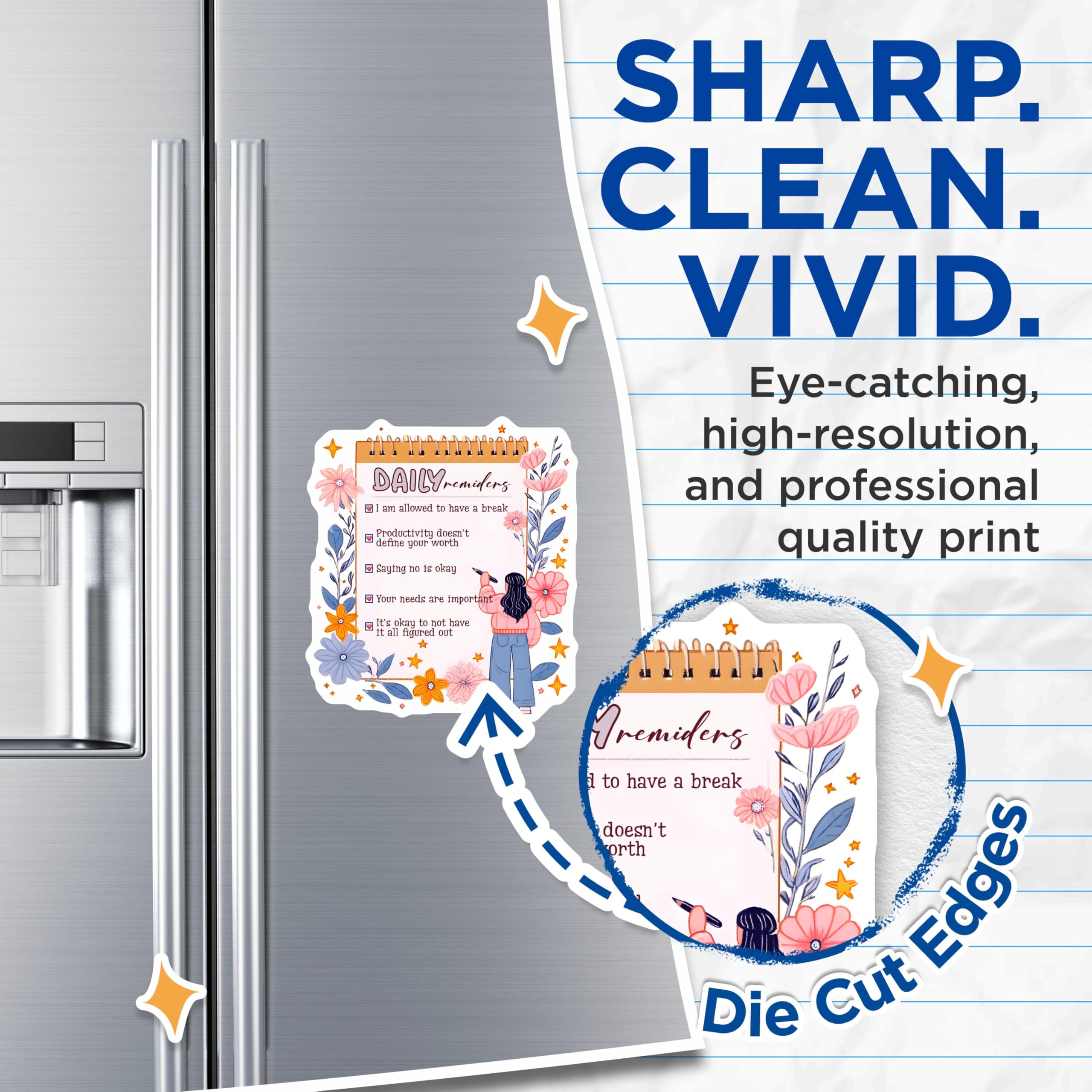 (2 Pack) Daily Reminders Magnets - Productivity Inspiration - Floral Motivational Quotes - 5" On Longest Side - for Cars, Fridges, Toolboxes - Made in USA - MAG8323