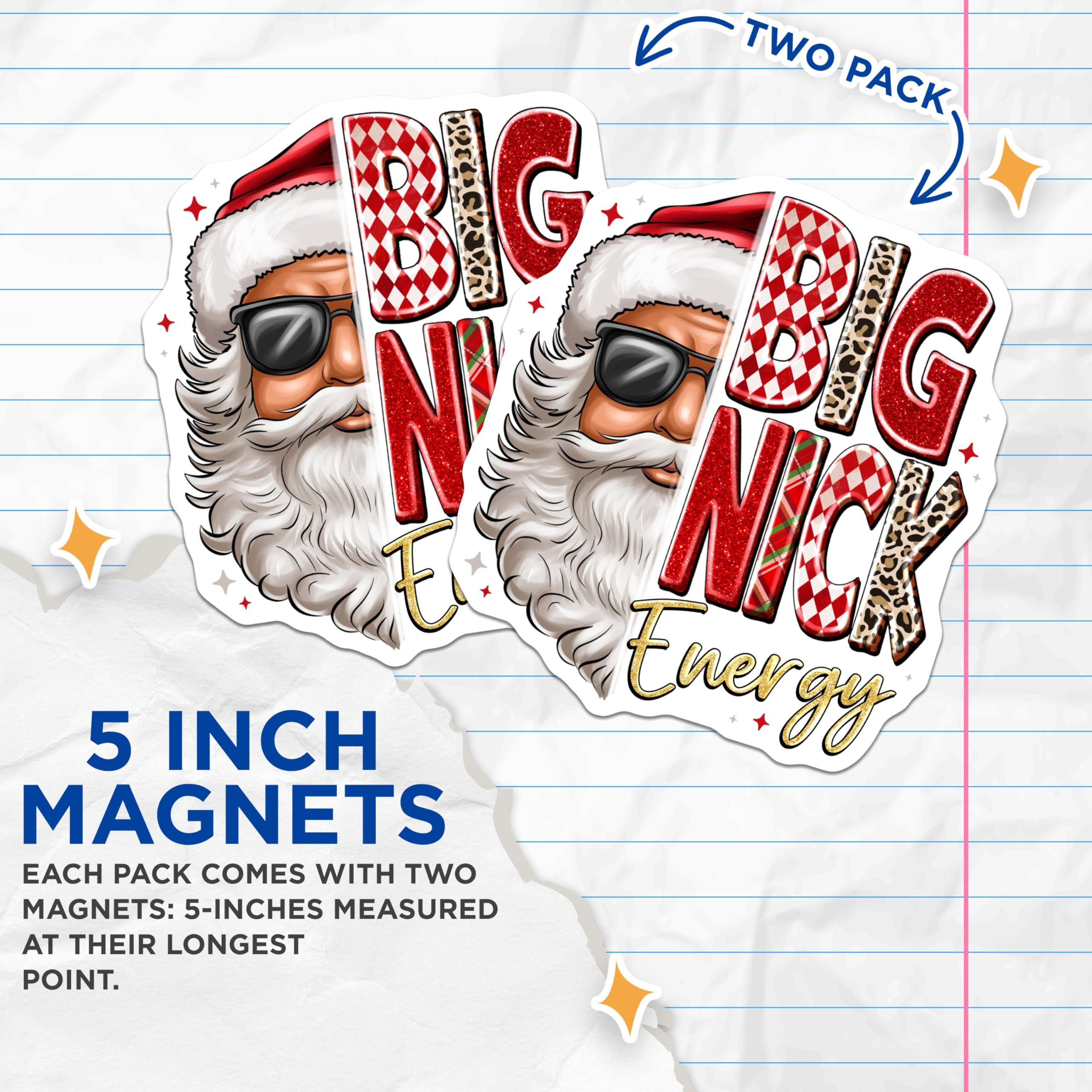 (2 Pack) Big Nick Energy Magnets - Cool Santa Claus Refrigerator Accessory - Funny Christmas Holiday Decor - 5 Inches On Longest Side - Thick Durable Magnet - Made in USA - MAG28875