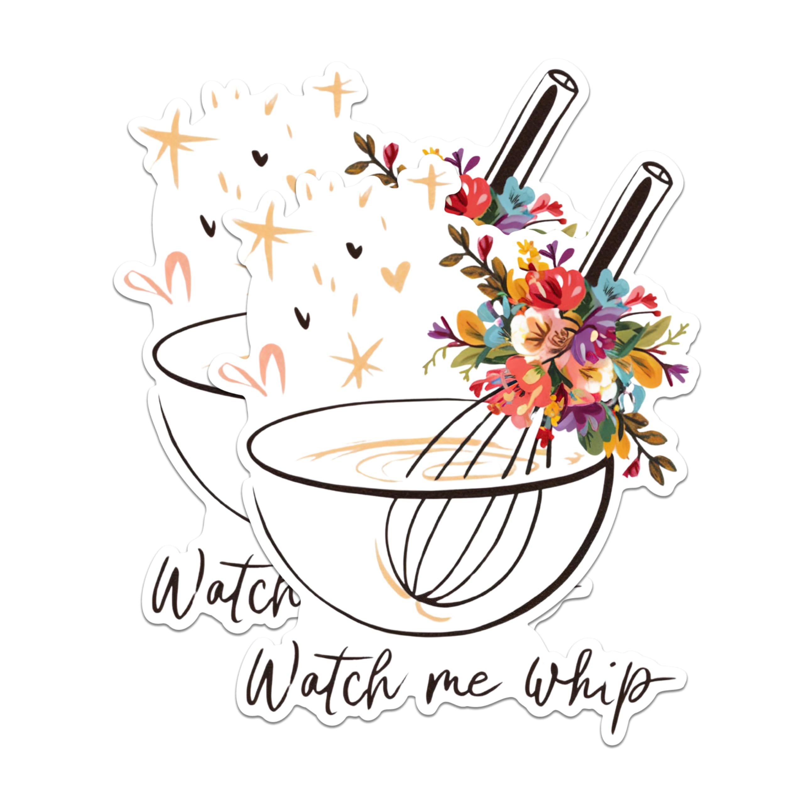 (2 Pack) Watch Me Whip Stickers - Baking Stickers - Whisk Stickers - Cook Stickers - Kitchen Decor - 5" On Longest Side - Sticks to Any Smooth Flat Surface - Made in USA - BMCS3051