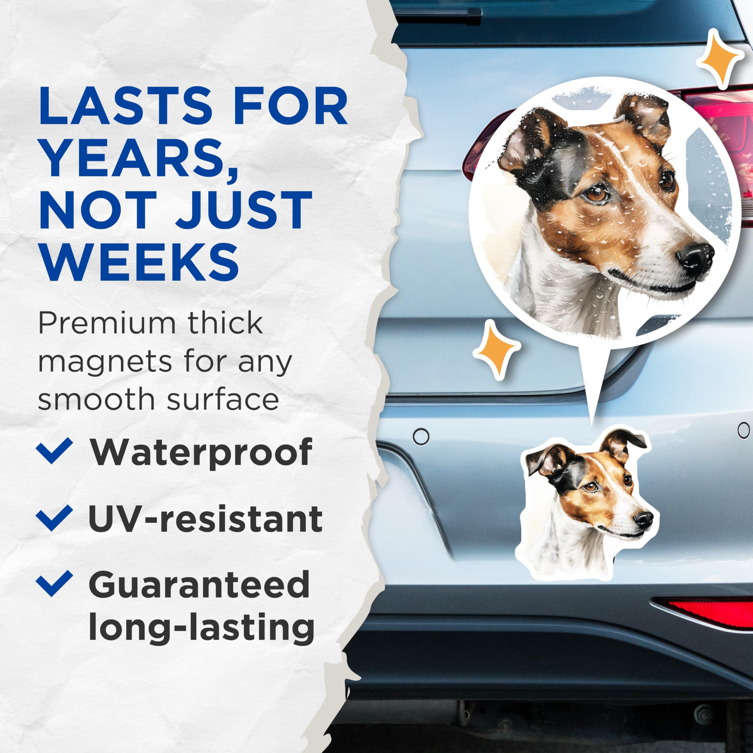 (2 Pack) Jack Russell Terrier Magnets - Watercolor Dog Art - Pet Lover Refrigerator Magnets for Dog Moms Dads - 5 Inches On Longest Side - Thick Durable Magnet - Made in USA - MAG30994
