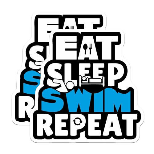 (2 Pack) Eat Sleep Swim Repeat Stickers - 5" On Longest Side - Sticks to Smooth Flat Surfaces - Made in USA - BMCS8724 - BMCS8724