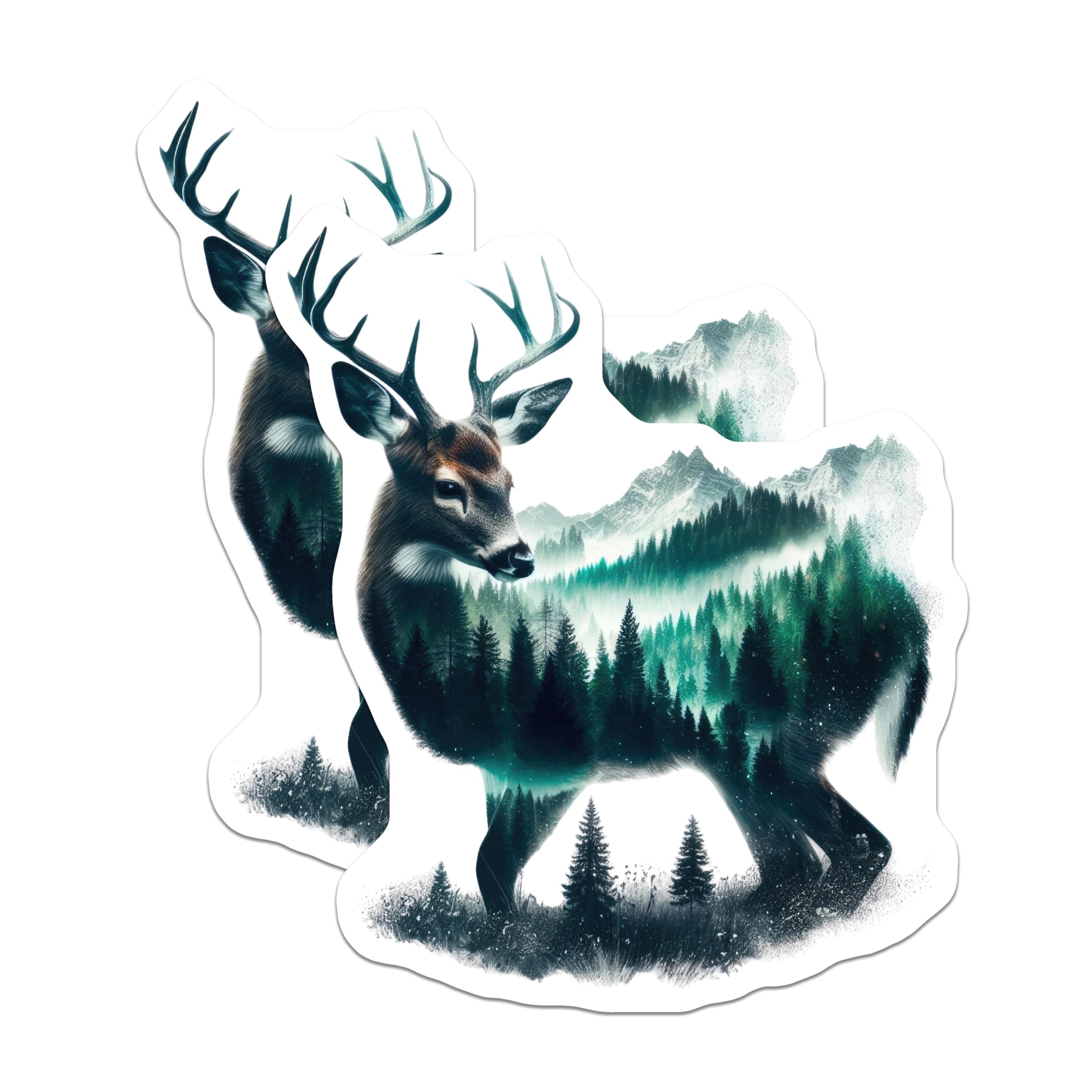 (2 Pack) Deer Scene Magnets - Mountain Forest Design - Nature Inspired Art Magnets - 5" On Longest Side - Premium Magnet - for Cars, Refrigerators, Toolboxes, Lockers - Made in USA - MAG15771