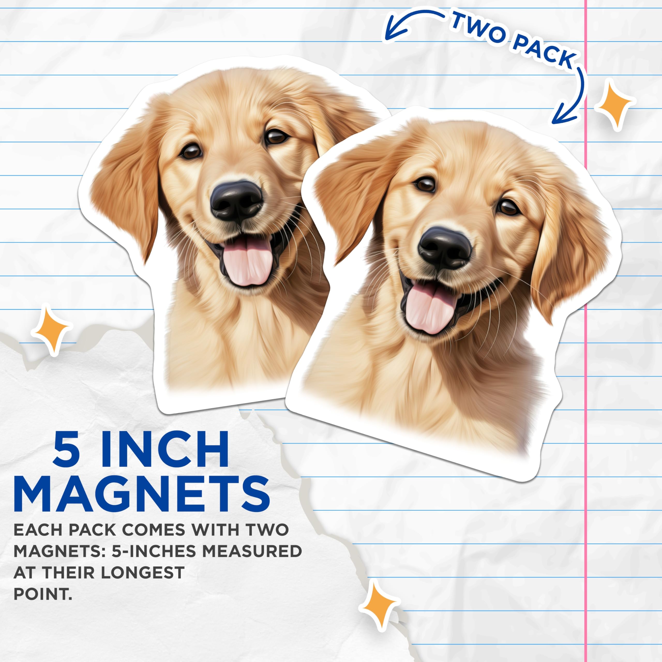 (2 Pack) Adorable Golden Retriever Puppy Magnets - Dog Lover Vehicle Decor - Pet Parent Fridge Locker Magnets - 5 Inches On Longest Side - Thick Durable Magnet - Made in USA - MAG29358