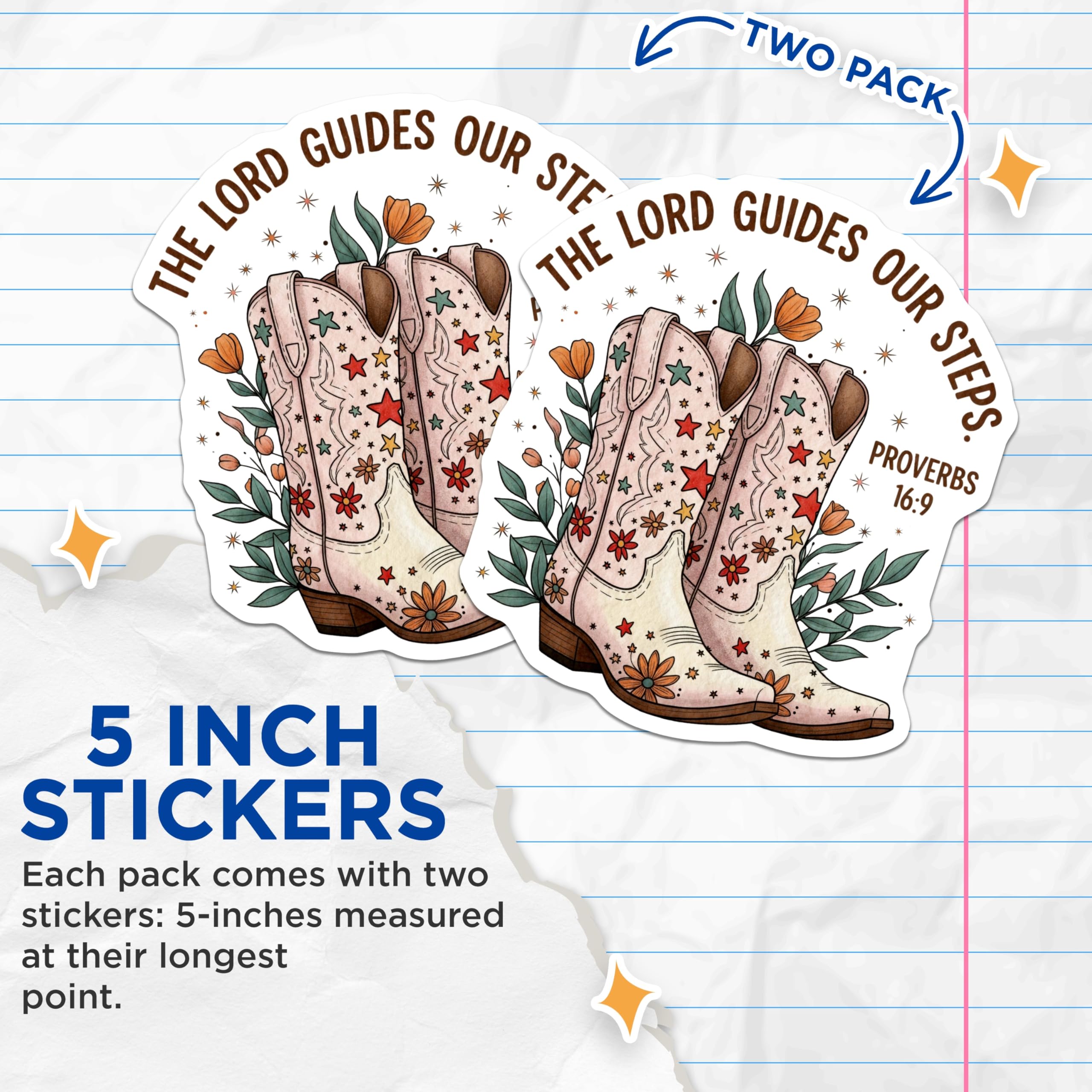 (2 Pack) Cowboy Boots Stickers - The Lord Guides Our Steps Verse - Western Decor Stickers- 5" On Longest Side - Sticks to Smooth Flat Surfaces - Made in USA - BMCS16150