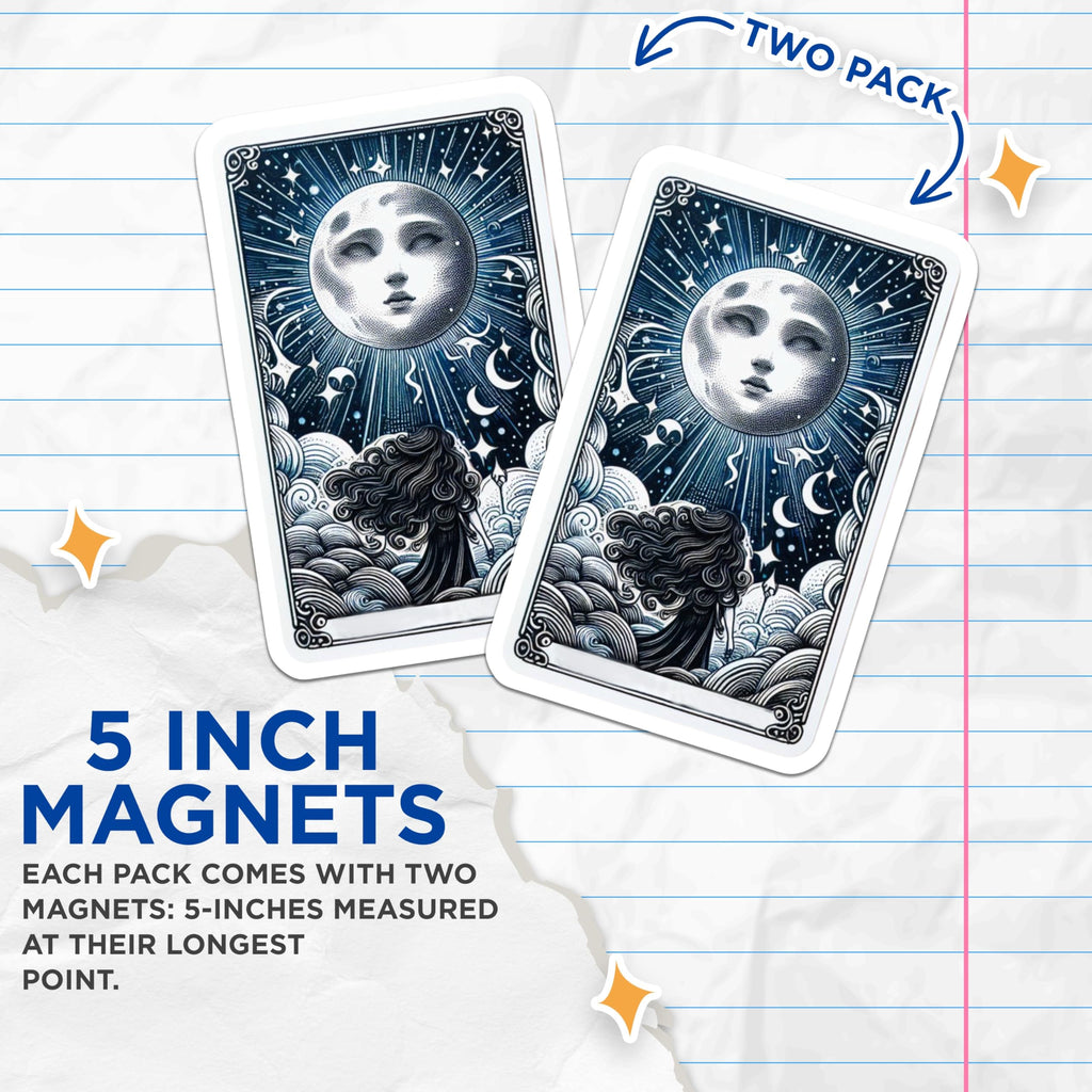 (2 Pack) Moon Face Celestial Stargazer Art Magnets - Mystical Lunar Night Sky Decor - Witchy Aesthetic Fridge Kitchen - 5 Inches On Longest Side - Thick Durable Magnet - Made in USA - MAG22576