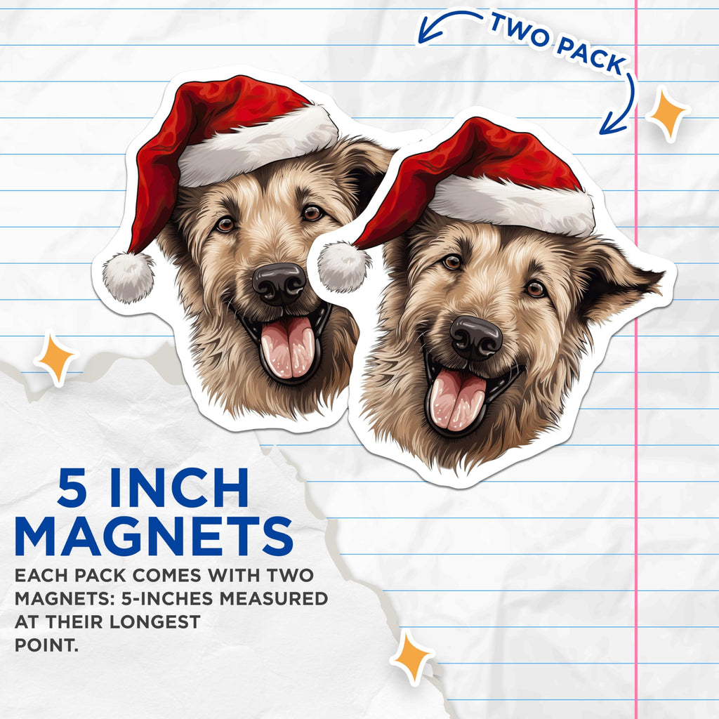 (2 Pack) Christmas Dog Magnets - Santa Hat Pet Decor - Holiday Animal Lover Accessory - 5 Inches On Longest Side - Thick Durable Magnet - Made in USA - MAG27513