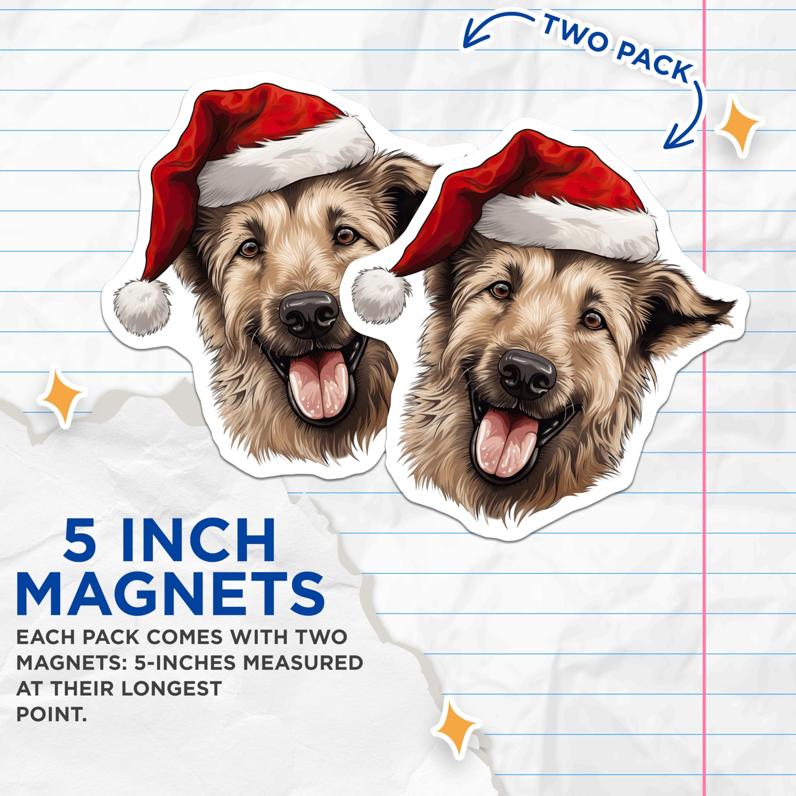 (2 Pack) Christmas Dog Magnets - Santa Hat Pet Decor - Holiday Animal Lover Accessory - 5 Inches On Longest Side - Thick Durable Magnet - Made in USA - MAG27513