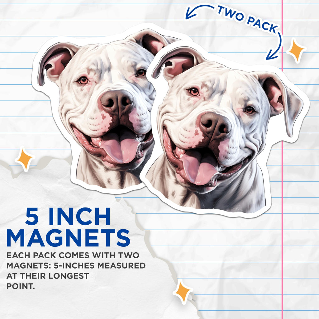 (2 Pack) White Pitbull Magnets - Happy Pitbull Dog Art - Dog Mom Locker Decor - Pet Parent Refrigerator Accessory - 5 Inches On Longest Side - Thick Durable Magnet - Made in USA - MAG26478