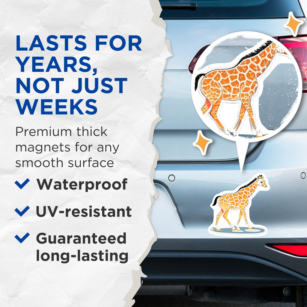 (2 Pack) Giraffe Magnets - Safari Animal Decor - Refrigerator Magnets for Kitchen - 5 Inches On Longest Side - Thick Durable Magnet - Made in USA - MAG22968