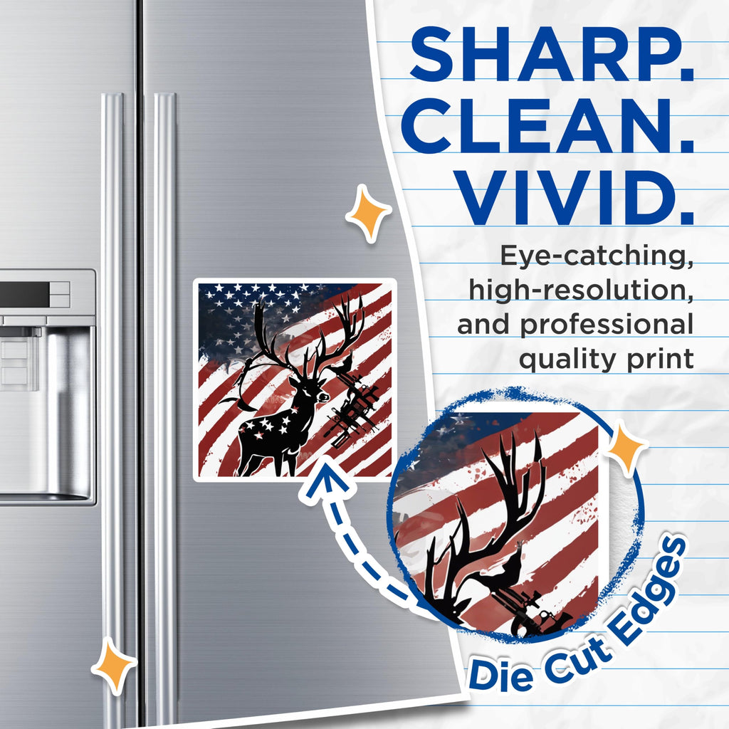 (2 Pack) American Flag Deer Magnets - Patriotic Hunter Art - Rifle Wildlife Decor - 5 Inches On Longest Side - Thick Durable Magnet - Made in USA - MAG19641