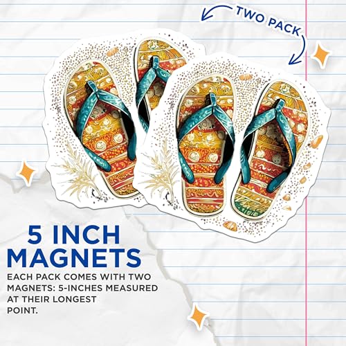 (2 Pack) Flip Flop Beach Magnets Magnets - Summer Decor - 5" On Longest Side - Made in USA - Sticks to Refrigerators & Metal Surfaces - MAG9328