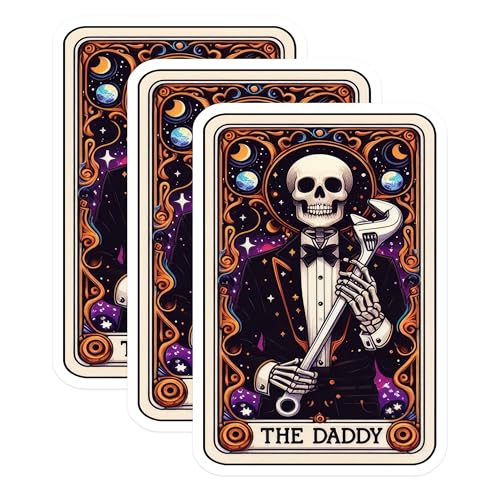 (3 Pack) The Daddy Tarot Card Decals - Skeleton Mechanic - Spooky Dad Laptop Decal - 3 Inches On Longest Side - Easy Peel & Apply - Made in USA - 3MCS4149