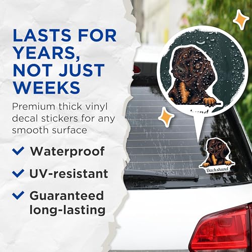(2 Pack) Dachshund Dog Stickers - Cute Pet Stickers - Dog Lover Stickers - 5" On Longest Side - Sticks to Smooth Flat Surfaces - Made in USA - BMCS4217