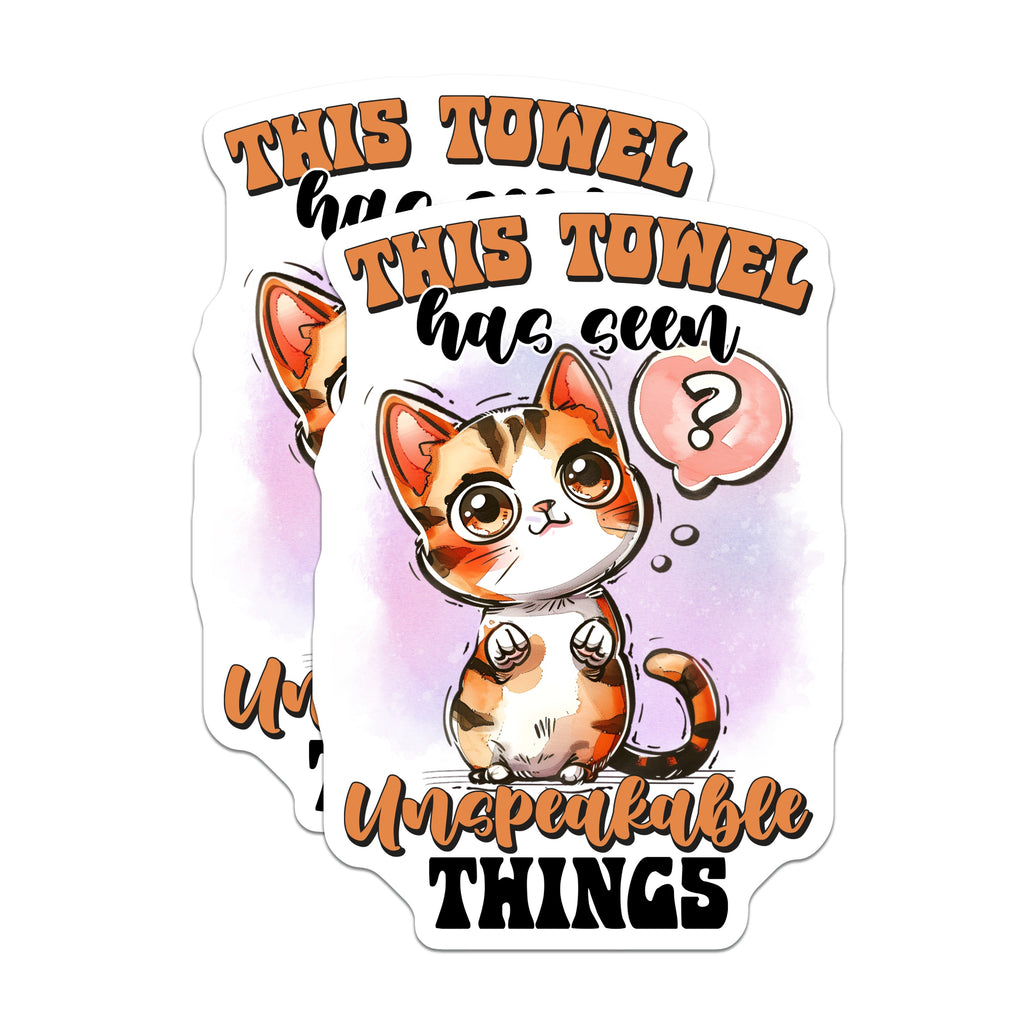 (2 Pack) Funny Cat Magnets - This Towel Has Seen Things Fridge Magnets - Kawaii Kitten Home Decor - Cat Lover Humor Magnet Set - 5" - Durable Magnet - Made in USA - MAG37436