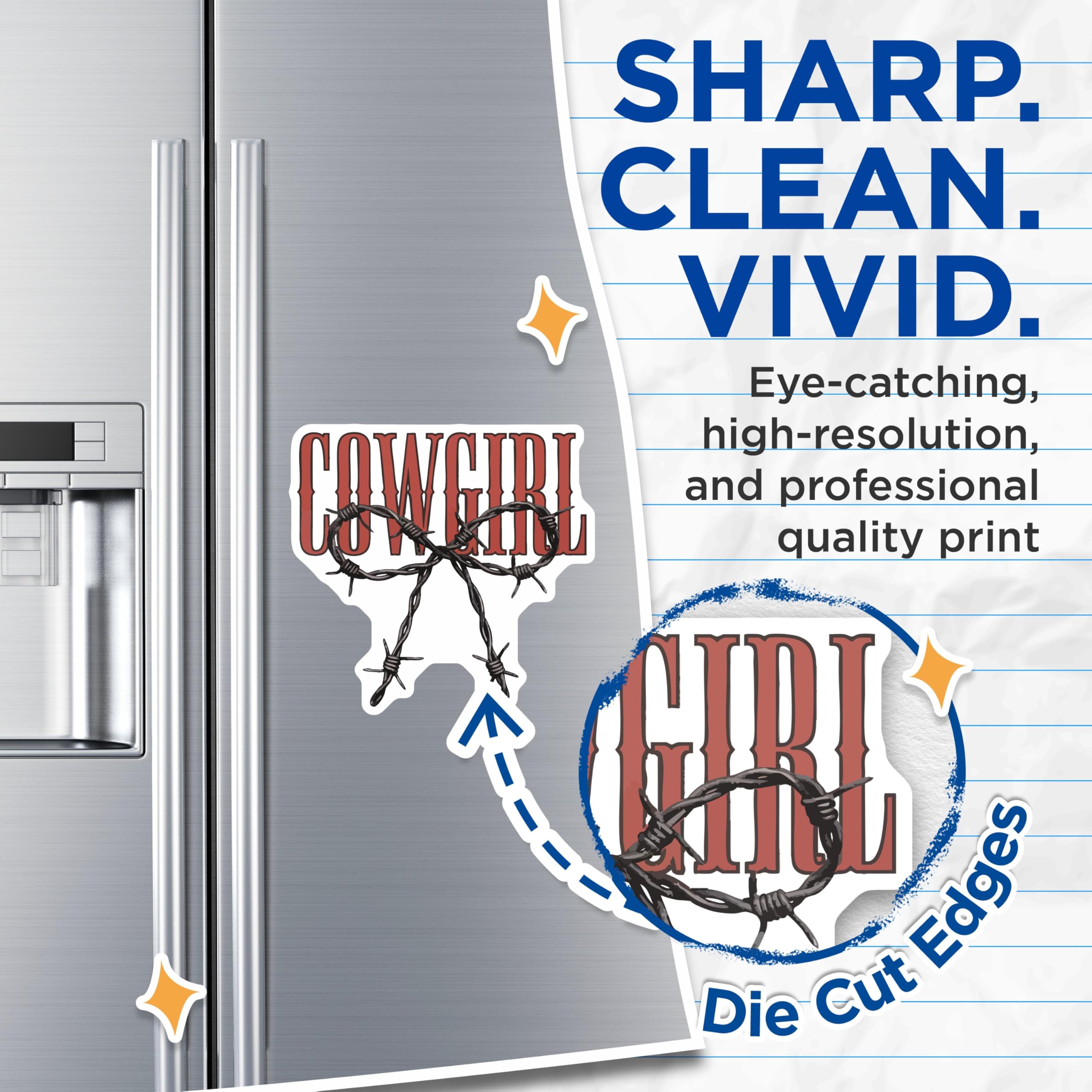 (2 Pack) Cowgirl Magnets - Western Barbed Wire Decals - Rustic Country Kitchen Decor - Southern Flair Refrigerator Accents - 5 Inches On Longest Side - Thick Durable Magnet - Made in USA - MAG20682