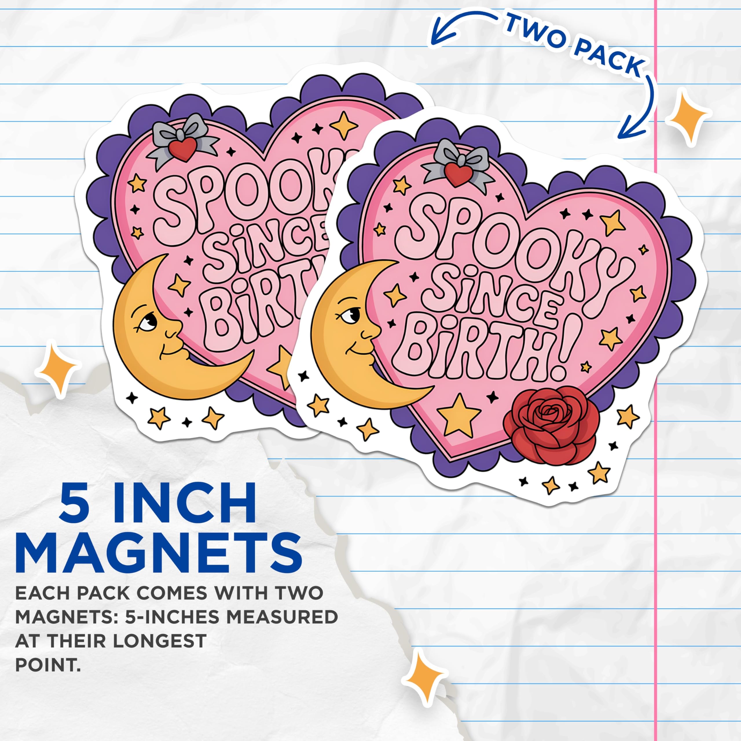 (2 Pack) Spooky Since Birth Magnets - Creepy Cute Aesthetic - Pastel Goth Celestial Witchy Fridge Decor and Locker Accessory - 5 Inches On Longest Side - Thick Durable Magnet - Made in USA - MAG21612