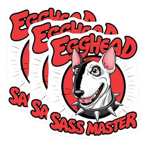 (3 Pack) Bull Terrier Decals - Egghead Dog - Sass Master Decal - 3 Inches On Longest Side - Easy Peel & Apply - Made in USA - 3MCS7296
