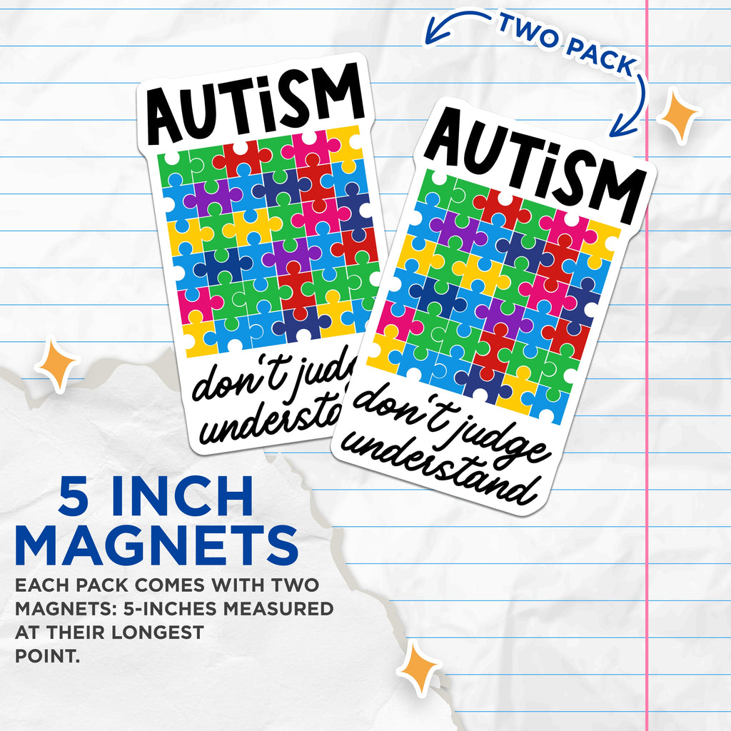 (2 Pack) Autism Awareness Magnets - Puzzle Piece Symbol - Neurodiversity Acceptance Advocacy - 5 Inches On Longest Side - Thick Durable Magnet - Made in USA - MAG38203