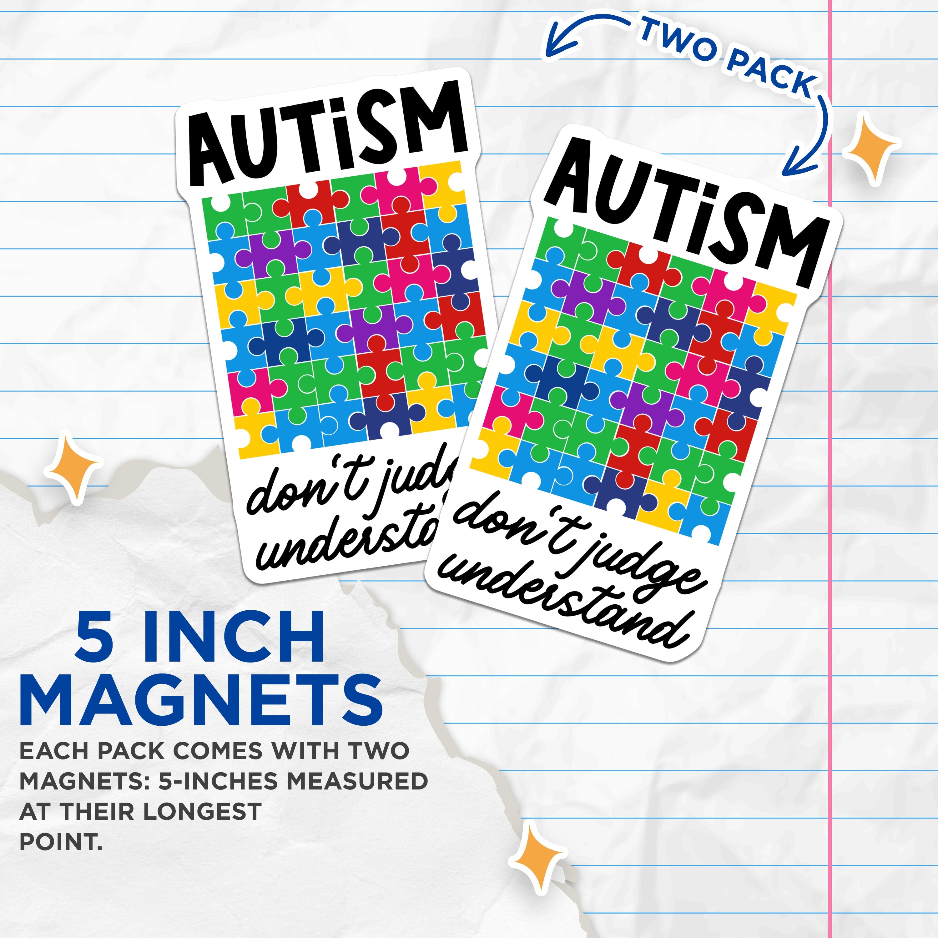(2 Pack) Autism Awareness Magnets - Puzzle Piece Symbol - Neurodiversity Acceptance Advocacy - 5 Inches On Longest Side - Thick Durable Magnet - Made in USA - MAG38203