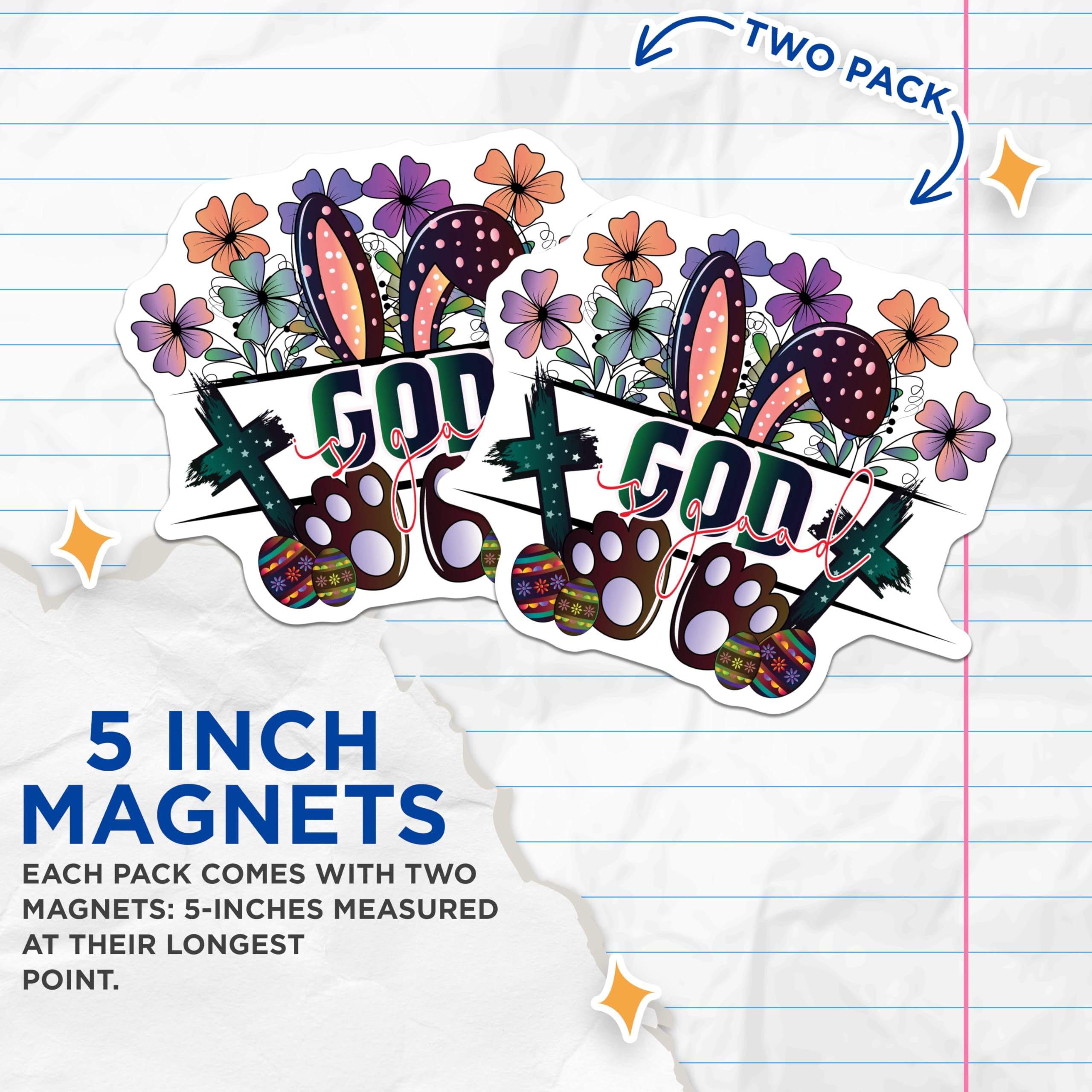 (2 Pack) God Squad Magnets - Easter Bunny Paws Cross - Christian Spring Decor - 5 Inches On Longest Side - Thick Durable Magnet - Made in USA - MAG19505