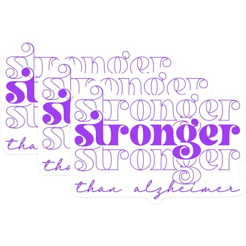 (3 Pack) Alzheimer Awareness Decals - Purple Ribbon Decal - Stronger Than Alzheimer Laptop Decal - 3 Inches On Longest Side - Easy Peel & Apply - Made in USA - 3MCS8561