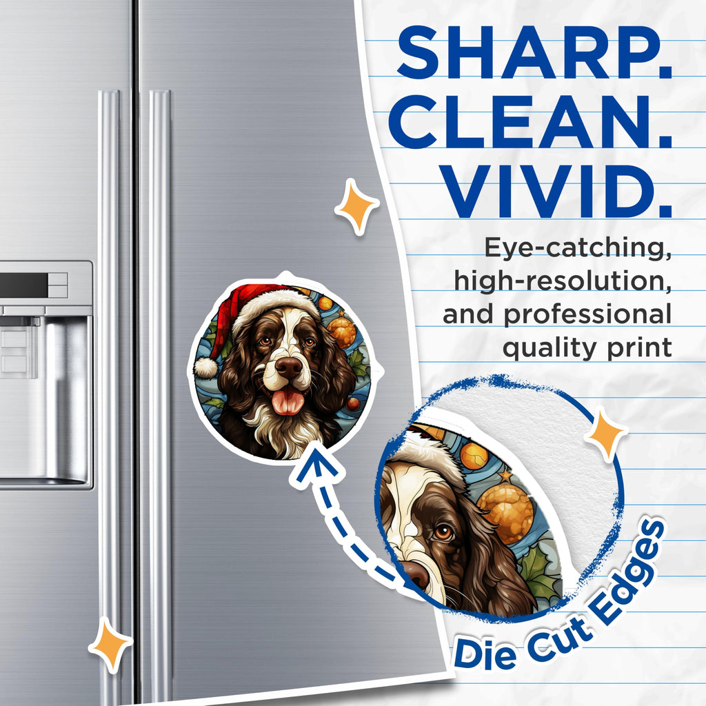 (2 Pack) Christmas Dog Magnets - Santa Hat Spaniel Decor - Holiday Pet Art for Fridge - 5 Inches On Longest Side - Thick Durable Magnet - Made in USA - MAG26582